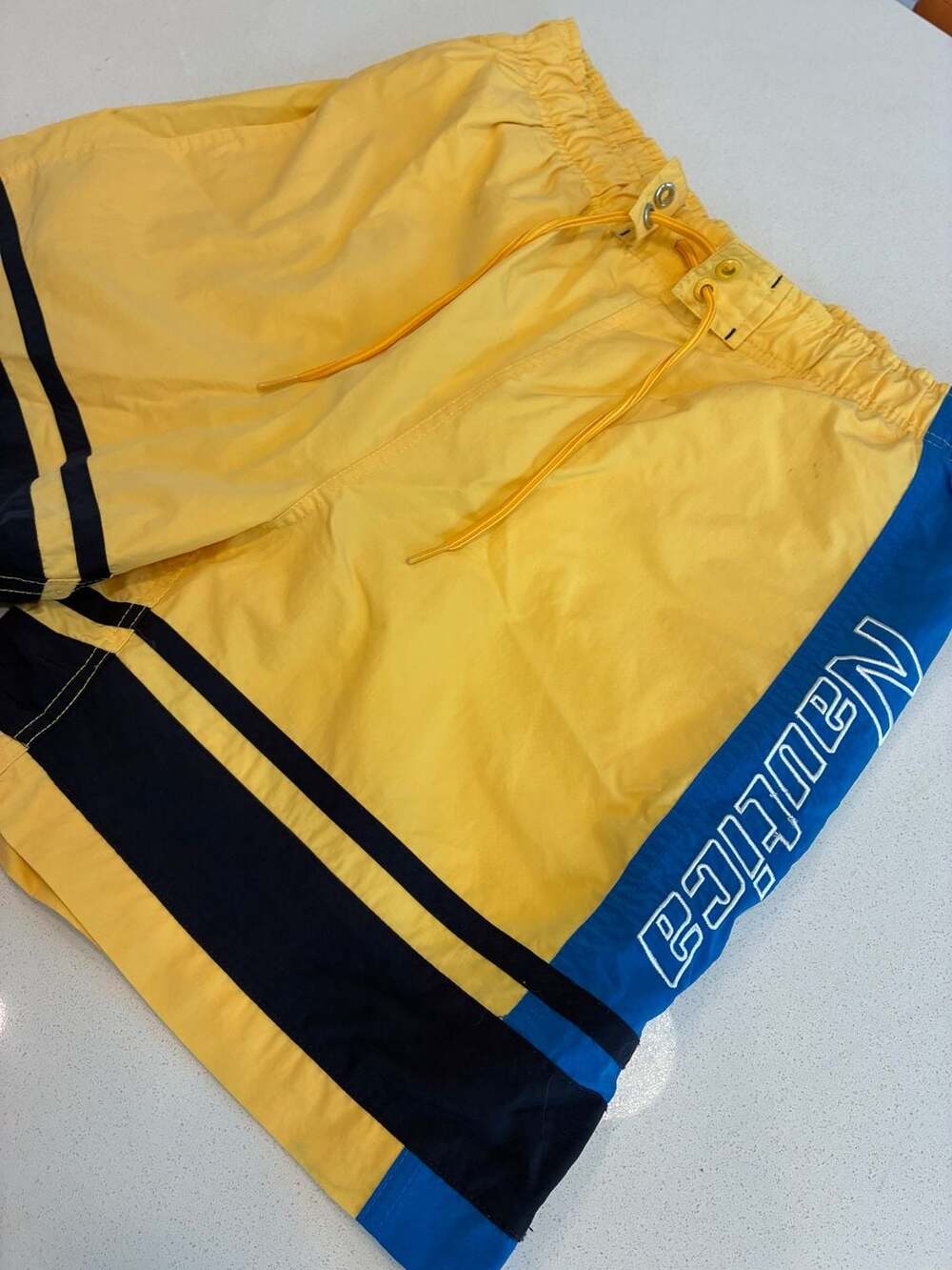 Vintage Nautica Swim Trunks Size S Yellow Blue Striped Boardshorts